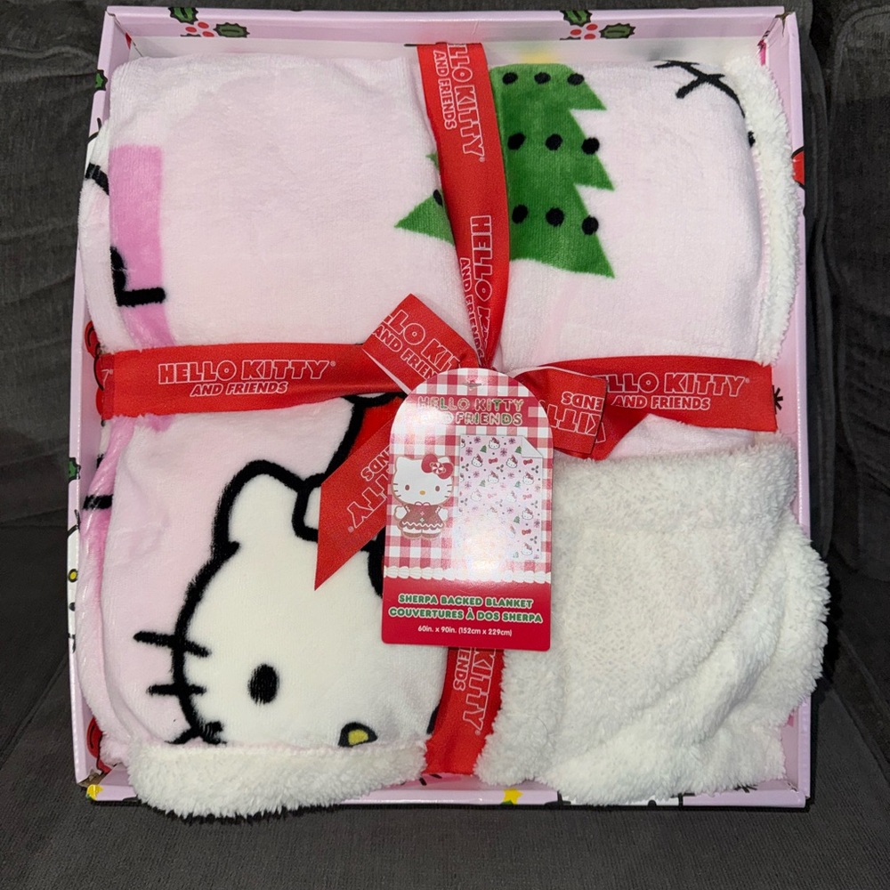 Hello Kitty Pink Sherpa Christmas Blanket Box
